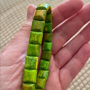 116) Green Sea Sediment Jasper Squares Strechy Bracelet